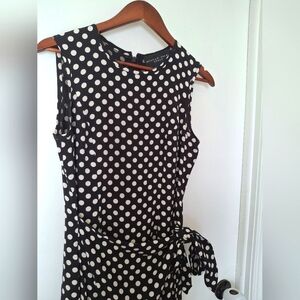 August Silk 100% Silk Black and White Sheath Midi Dress Knot Side Size 6